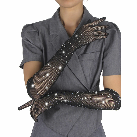 SUBBLIME Shine Black Transparent Gloves S/M - Glitter & Diamond Details