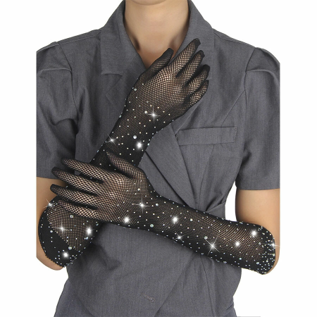 SUBBLIME Shine Black Transparent Gloves S/M - Glitter & Diamond Details