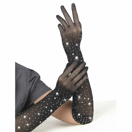 SUBBLIME Shine Black Transparent Gloves S/M - Glitter & Diamond Details