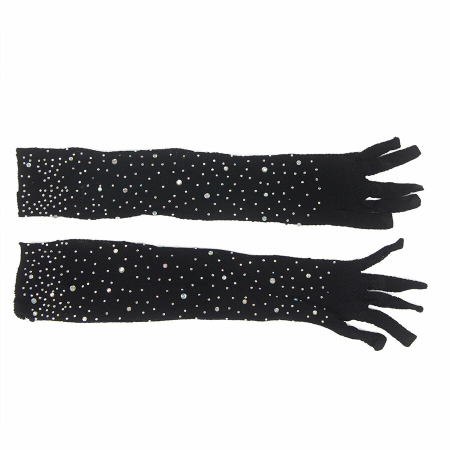SUBBLIME Shine Black Transparent Gloves S/M - Glitter & Diamond Details