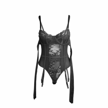 SUBBLIME 955496 Lace Bodysuit with Bows & Garters Black S/M
