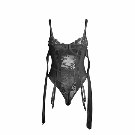 SUBBLIME 955496 Lace Bodysuit with Bows & Garters Black S/M