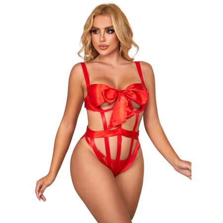 Subblime 954475 Openwork Bow Accent Intimate Body Red L/XL