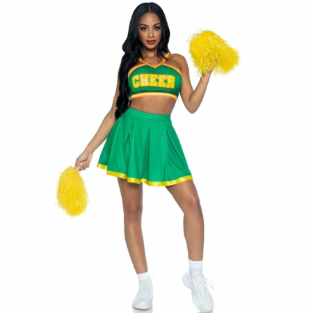 Leg Avenue Cheerleader Costume Green M/L - Sporty Set with Pom Poms