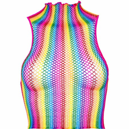 Leg Avenue Rainbow Net Crop Top Multicolor - Stretch Festival Fashion