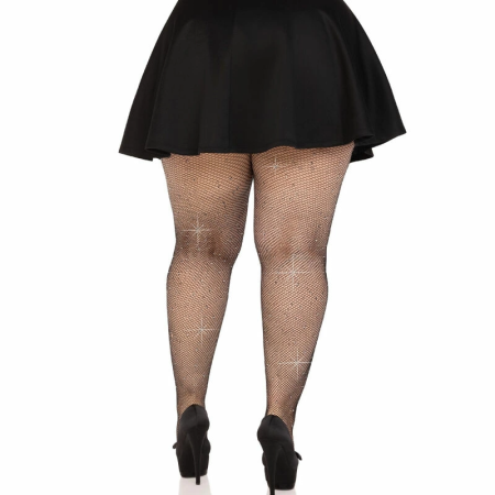 Leg Avenue Colby Plus Size Mesh Stockings with Rhinestone Accents Black