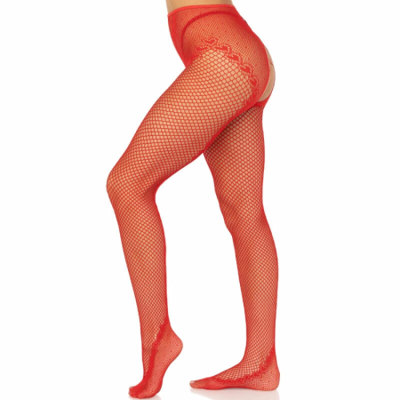 Leg Avenue Red Fishnet French Cut Stockings with Heart Detail, One Size