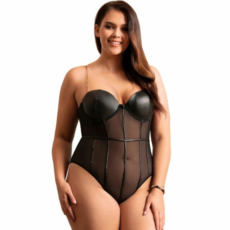 Subblime Bodysuit Black Metal Chain Straps Underwire L/XL