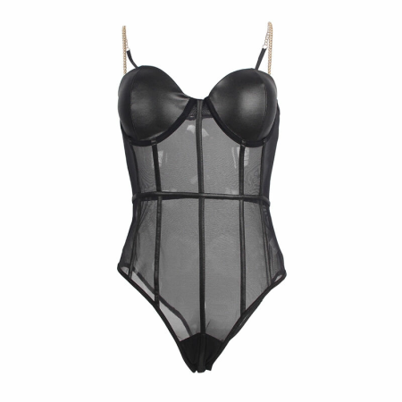 Subblime Bodysuit S/M Black - Metal Chain Strap, Sheer Design
