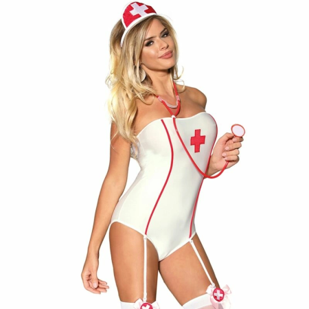 Subblime Nurse-Inspired Off-Shoulder Teddy Costume S/M White
