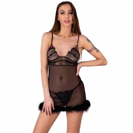 LivCo Corsetti Zerunam Black Mesh Babydoll Set with Lace Thong