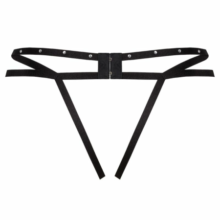 Livco Corsetti Nomade Black Lace Thong with Decorative Straps, Crotchless