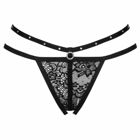 Livco Corsetti Fashion Nomade Open-Front Black Lace Thong - Elegant Ribbon Detail
