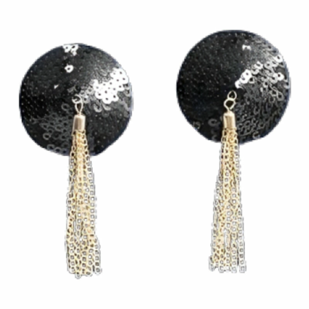 Chilirose CR 4714 Self-Adhesive Black Nipple Covers with Gold Chains