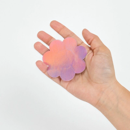 Secret Play WOW BOOBS! Holographic Flower Nipple Covers Set, Silver & Pink, 7.5cm