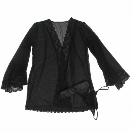 Subblime Black Transparent Robe with Lace Trim S/M - Elegant Intimate Wear