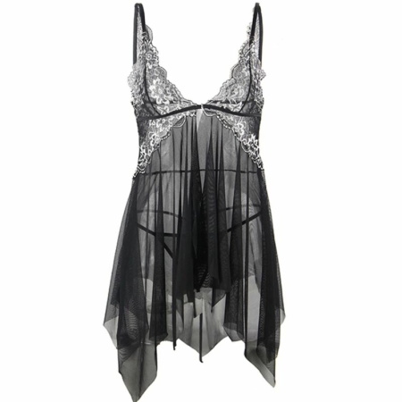 Subblime Babydoll S/M - Tulle & Lace, Asymmetric Skirt, Black