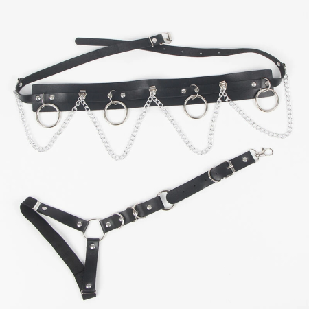 Subblime Belt & Garter Harness with Chain Accents, Black, One Size