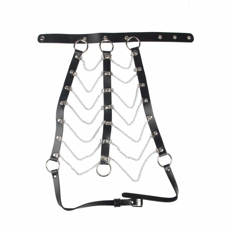 Subblime Leather Chest Harness with Chain Accents Black One Size