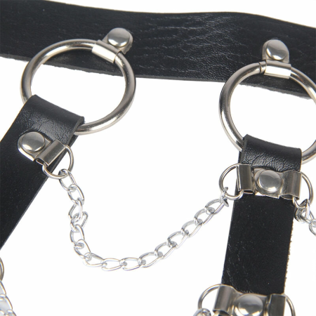 Subblime Leather Chest Harness with Chain Accents Black One Size