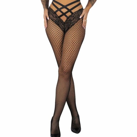 LivCo Corsetti Faxandra LC90742 Black Fishnet Tights with Lace Belt