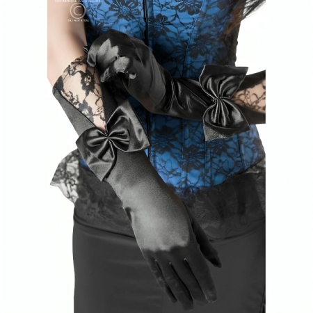 Chilirose CR 3252 Elegant Black Satin Gloves with Lace & Bow Detail