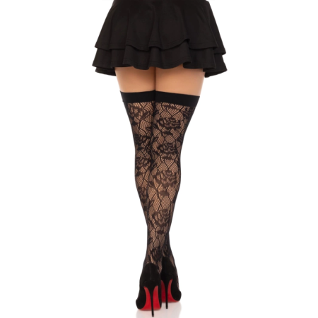 Leg Avenue Wild Roses Fishnet Thigh-Highs Black, One Size