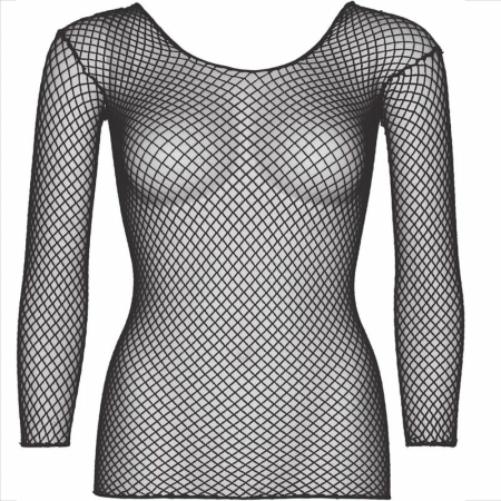 Leg Avenue Mesh Long Sleeve Top Black - Stretch Nylon, One Size