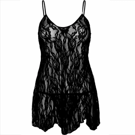 Leg Avenue Chemise Flower Lace Black - Elegant Floral Lace Nightgown, One Size