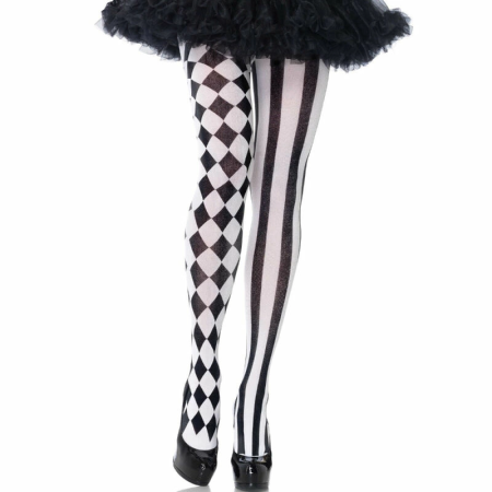 Leg Avenue Harlequin Tights Black/White One Size Nylon Patterned