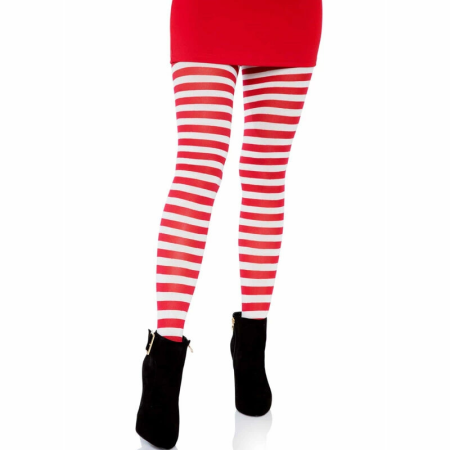 Leg Avenue White/Red Striped Nylon Tights - One Size, Vibrant Design