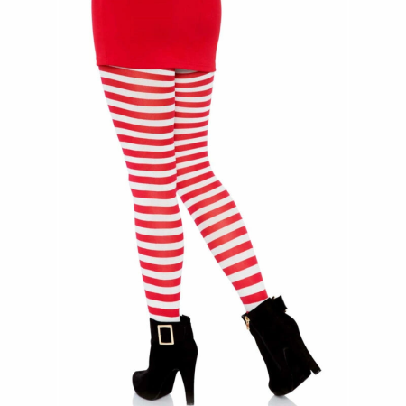 Leg Avenue White/Red Striped Nylon Tights - One Size, Vibrant Design