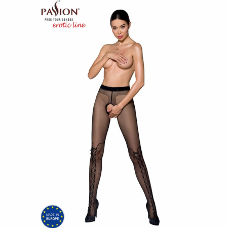 Passion TIOPEN 009 Black Sheer Tights with Decorative Detail 20 DEN Size 1/2