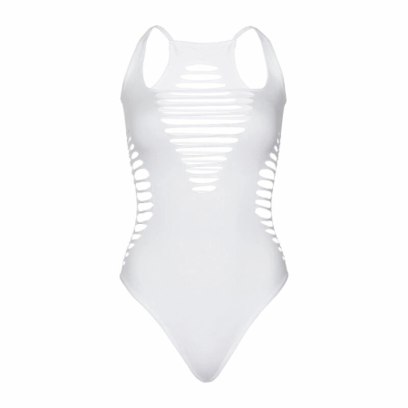 Leg Avenue Seamless Shredded Racerback Thong Bodysuit White One Size