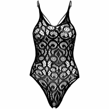 Leg Avenue Seamless Scroll Lace Bodysuit Black - Open Back, One Size