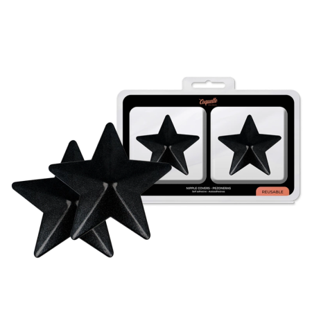 Coquette Chic Desire Star-Shaped Reusable Black Nipple Covers, Metal Finish