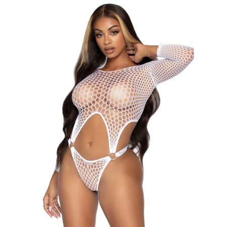 Leg Avenue Bodysuit Long Sleeve O-Ring Detail White One Size