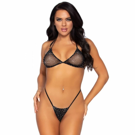Leg Avenue Fishnet Bikini Set with Rhinestone Accents One Size