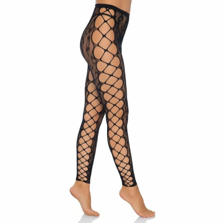 Leg Avenue One Size Leopard Lace Footless Tights with Net Panel