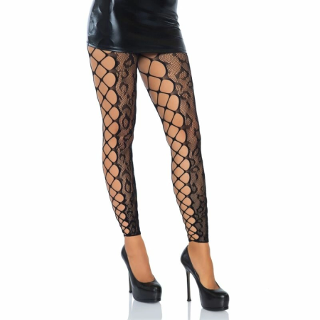 Leg Avenue One Size Leopard Lace Footless Tights with Net Panel