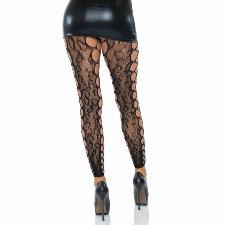 Leg Avenue One Size Leopard Lace Footless Tights with Net Panel