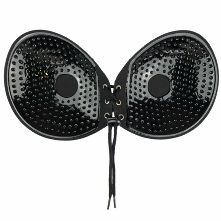 Bye Bra Round Lace-It Adhesive Bra Black Cup E - Invisible Strapless Solution