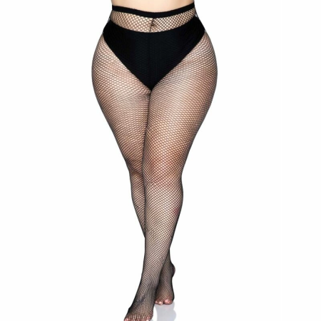 Leg Avenue Backseam Fishnet Pantyhose Black Plus Size - Elegant Hosiery