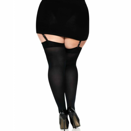 Leg Avenue Plus Size Black Nylon Overknee Stockings with Bow Detail