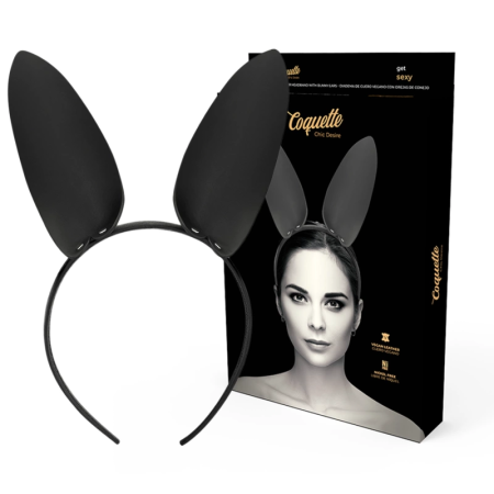 Coquette Chic Desire Vegan Leather Headband with Bunny Ears - Black