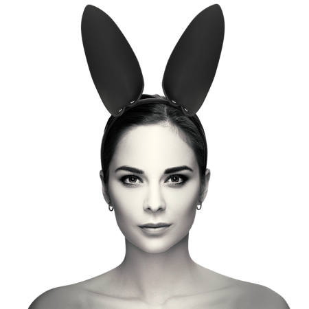 Coquette Chic Desire Vegan Leather Headband with Bunny Ears - Black