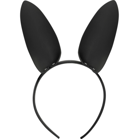 Coquette Chic Desire Vegan Leather Headband with Bunny Ears - Black