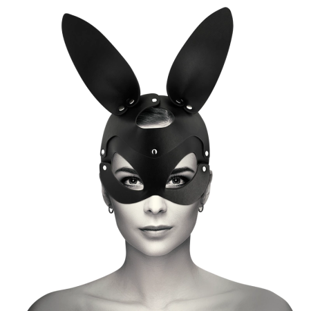 Coquette Chic Desire Vegan Leather Mask with Bunny Ears - Black, Adjustable Fit
