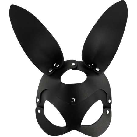 Coquette Chic Desire Vegan Leather Mask with Bunny Ears - Black, Adjustable Fit