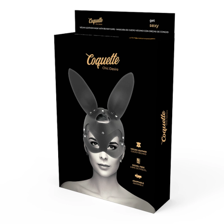 Coquette Chic Desire Vegan Leather Mask with Bunny Ears - Black, Adjustable Fit